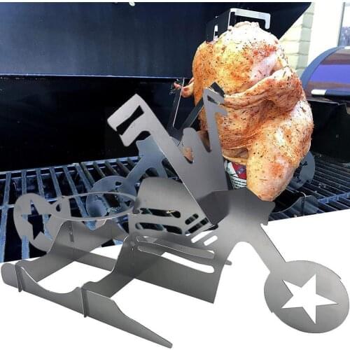 1PC Creative Chicken Roaster Rack BBQ Chicken Stand Rack Accessories Barbecue With Motorcycle Glasses Steel BBQ Style T8V7