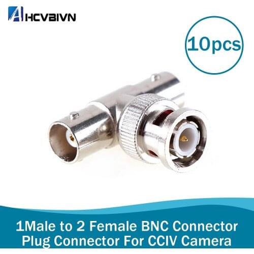 10Pcs/lot Coaxial T Connector 1 Male to 2 Female Coupler 3 Way BNC Connector For CCTV Camera