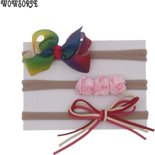 2019 baby Headbands Girls Bows Nylon Hair Band Soft Accessory Elastic Flower Headband for baby Kids Hair Accessories 3pcs/lot