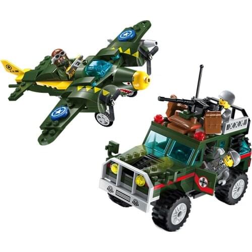 241Pcs 1707 Military Chariot Air Raid Armed Car Small Particles Assembled Building Blocks Assembled Toy Gifts