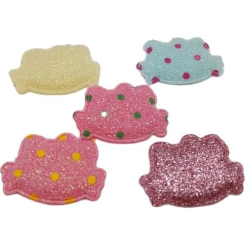 3CM sew on Glitter padded felt cat head patches 100pcs mix colors bowknot felt patches garment accessories