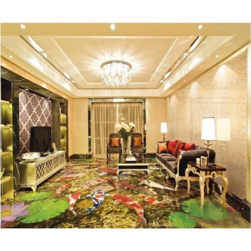 3d floor painting wallpaper River water carp lotus 3D floor 3d bathroom wallpaper waterproof