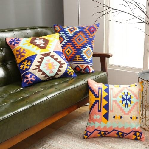 45x45cm Bohemian geometric embroidered cushion cover colorful kilim pillowcase decorative lumbar pillow cover for backrest