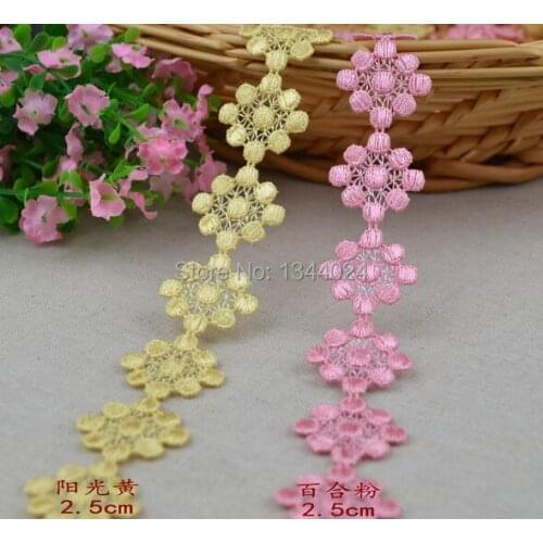 Hot Sale 5 Meters Per Lot Sewing Accessories 2 Colors Yellow Pink Lace Trim Flower Lace Trimming