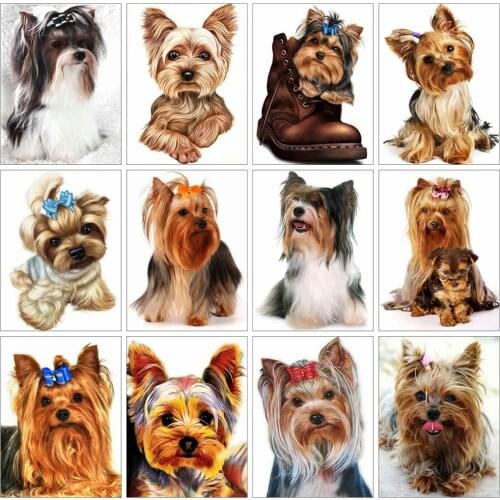 Huacan Diamond Painting Dog Animal Diamond Embroidery Yorkshire Terrier Mosaic Decoration Painting With Diamonds