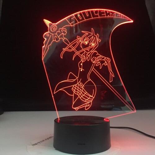 Anime Soul Eater Maka Albarn Figure Kids 3d Lamp Led Night Light for Home Decoration Girls Room Bedside Desk Gift Color Changing