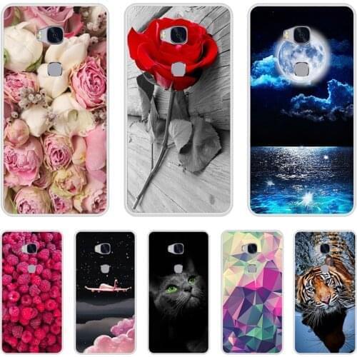 Cover phone case for huawei honor 5X soft tpu silicone back cover 360 full protective printing transparent clear coque flower