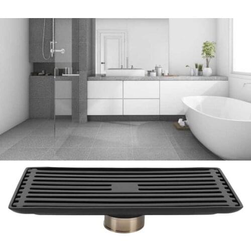 Black Floor Drain with Removable Cover Stainless Steel Drainage System Bathroom Kitchen Accessories 10x20cm
