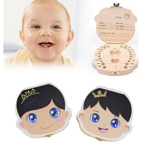 Spanish English Color Wooden Baby Tooth Box Boy Girl Organizer Milk Teeth Storage Collect Teeth Baby Kids Souvenirs Gift