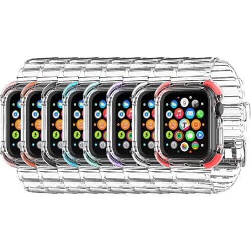 For Apple Watch Series 6 5 4 3 SE Clear Tough Armor Tempered Glass Full Screen Protector Case Soft Silicone Band Strap Cover