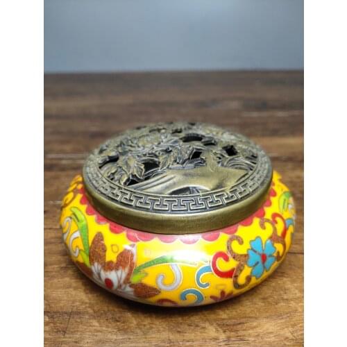 Home Decor 4" Tibet Buddhism Old Bronze Cloisonne Incense burner Carved lotus Blooming Incense Town House Exorcism