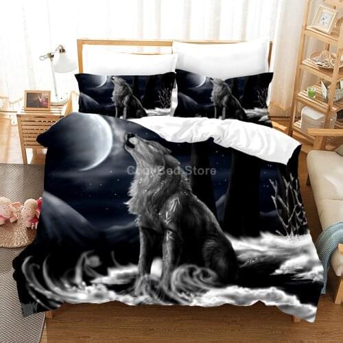 Moon Wolf Bedding Set Animal Cool 3d Duvet Cover Sets Comforter Bed Linen Decor Full Twin Queen King Single Size Luxury Modern