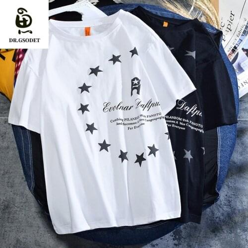 GSODET Summer T-Shirt Cotton Couple Original Harajuku Star Half Sleeved Loose O-Neck Men and Women Casual All-Match Tops