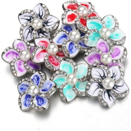 Hot wholesale 10pcs/lot High quality Mix 18mm Flower Metal Snap Button Charm Rhinestone diy Button Ginger Snaps Jewelry 9867