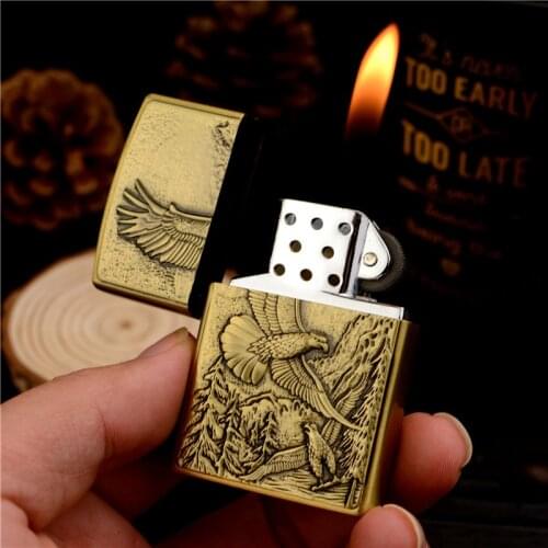 Retro Metal Gas Lighter Inflatable Creative Personality Mens Gift Grinding Wheel Open Flame Lighter
