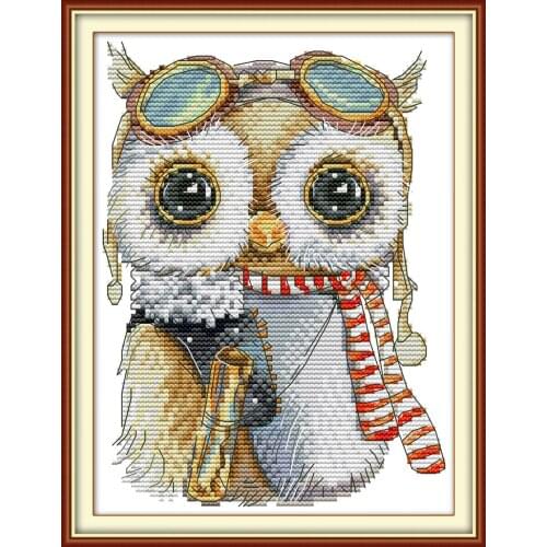 Cute owl Cross Stitch Kits Cartoon Printed pattern canvas Fabric Embroidery Needlework set Cross-stitch Decorative Handmade DIY