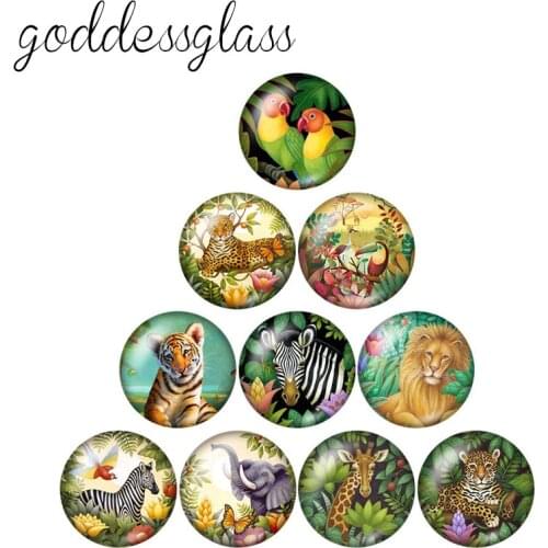 Fashion Forest Animals Tiger zebra 10pcs 12mm/18mm/20mm/25mm Round photo glass cabochon demo flat back Making findings ZB0572