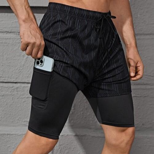 Sports-Shorts Men Running 2 In 1 Lining Pocket Gym Fitness Jogging Workout Crossfit Basketball Male Bottom Pants