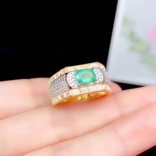 Newest emerald gemstone ring for strong men muscular power ring 925 sterling ring natural gem 5x7mm size birthday gift