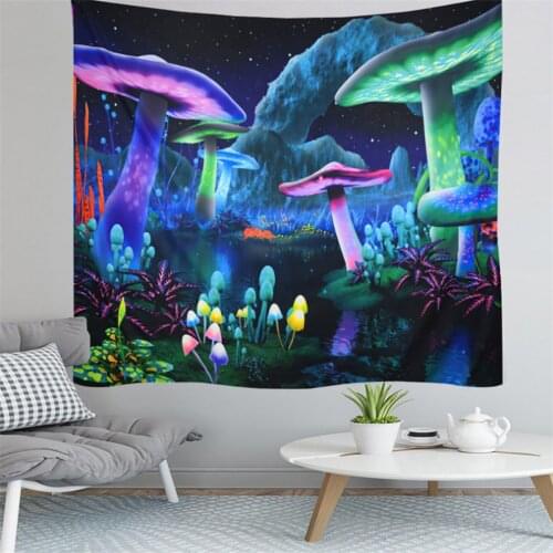 2021 New Fancy Wall Tapestry Mushroom Print Background Cloth Hanging Carpet Home Decorations for Sitting Room Bedroom