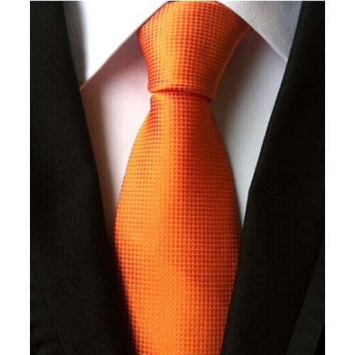 8cm New Classic Ties Hot Sale Designer Solid Orange Necktie with Checkered Pattern