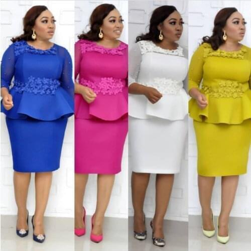 Formal luxury skirt suit autumn african women beauty plus size knee-length dress L-3XL plus size knee length o neck wedding