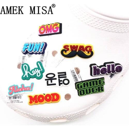 Original 1pc PVC Shoe Charms SWAG/hey/Mood/Fun/GAME OVER/Aloha Shoe Accessories Decoration Croc Charms JIBZ for Girls Kids Gifts