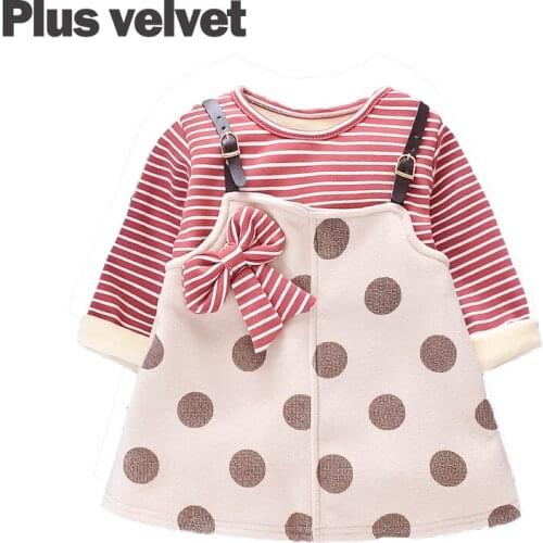 Autumn Winter Plus Velvet Baby Girl Dresses Christmas New Year Kids Baby Clothes Cute Bow Princess Girls Dress Children Clothing