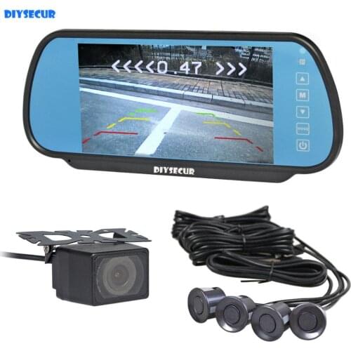 DIYSECUR Video Parking Radar 4 Sensors + 7 inch TFT LCD Display Car Mirror Monitor + IR Night Vision Rear View Car Camera