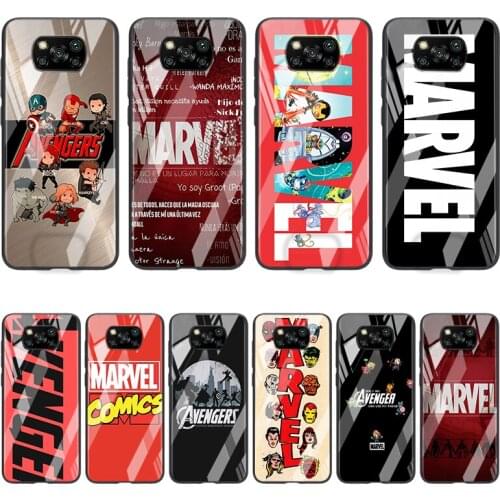 Tempered Glass Hot New Shell Luxury Cover Marvel Avengers Logo Superhero For Xiaomi POCO F3 F2 X3 NFC X2 M2 Pro Phone Case