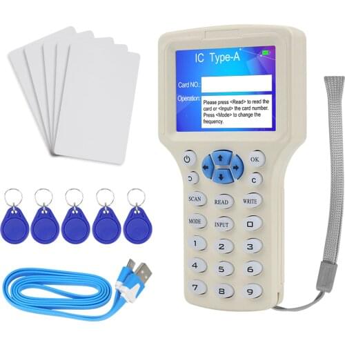 10 Frequency NFC Smart Card Reader Writer RFID Copier Duplicator 125KHz 13.56MHz USB Fob Programmer Copy Encrypted Key Card UID