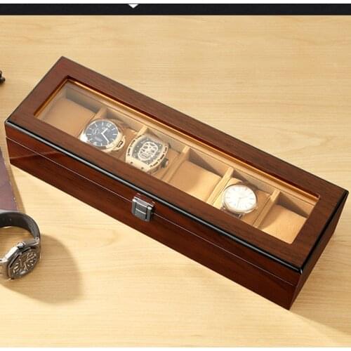 6 Slots Wood Material Watch Boxes For Men or Shop Display Watches Practical Jewelry Watch Storage Organizer Cases