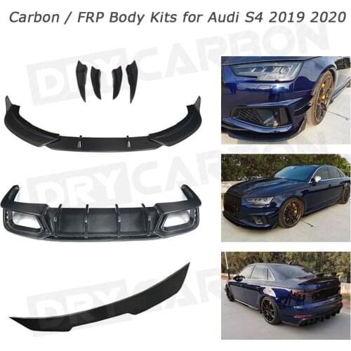 Dry Carbon Fiber Body Kit For Audi A4 S4 B9 2019 Front Lip spoiler Rear diffuser Side Skirts Aprons Rear Boot Spoiler Wings