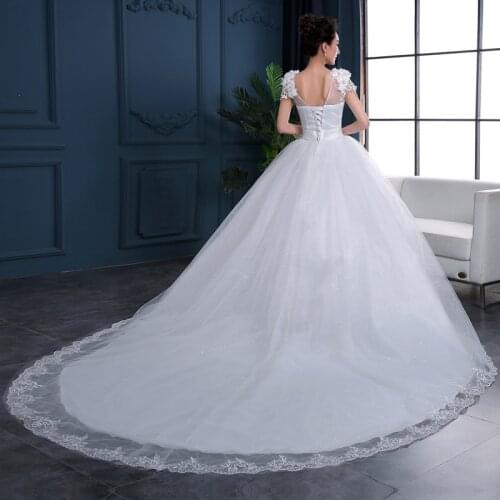 2021 Wedding Dress White V-Neck Flower Lace Tailing Ball Gown Bride Princess Wedding Dresses Plus Size Vestido De Noiva