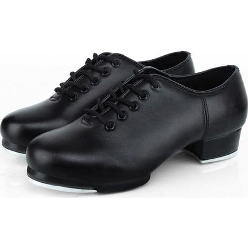 Womens Split Sole Jazz Tap Dance Shoes Leather Material Tap Shoes Adult/Unisex Lace Up Tap Dancing Shoes for Women Ladies Girls