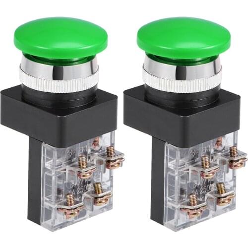 UXCELL 2Pcs Switches 25mm Mounting Hole Momentary Push Button Switch For Control Of Electromagnetic Starter Contactor Green DPST