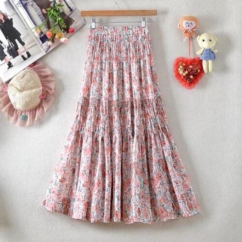 Women Summer Elegant Floral Printed Midi Skirts 2021 Fashion Ladies Spring Streetwear High Waist Casual Skirt DS248