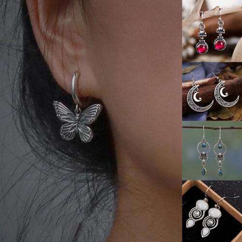 Vintage Moonstone Pink Stone Earrings for Women European and American Fashion Trendy Earrings Boho Jewelry Gift Wholesale