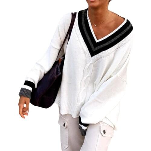 Women Winter Warm Kintted Loose Sweater Elegant Ladies Long Sleeve V-neck Pullover Top Dames Party Club Knitwear Streetwear