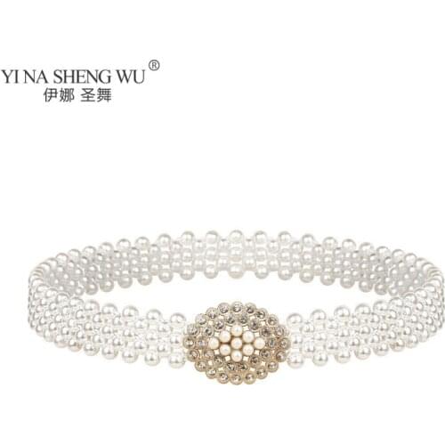Women Belt Faux Pearl Beads Rhinestone Belly Dance Party Dress Waistband Bead Wedding Waist Chain Sash Simple Wild Waist Belt