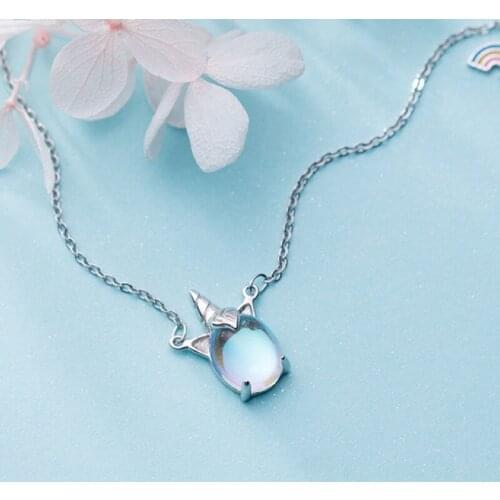 Fashion 925 sterling silver Necklace women Rainbow Transparent Unicorn Sweet Temperament luxury Clavicle Chain collares