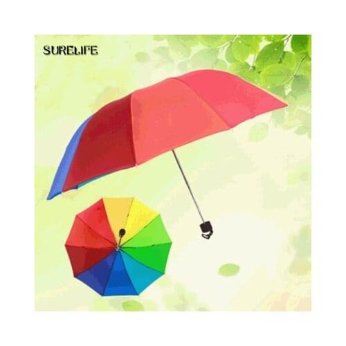 Large rainbow three-folding rain and UV protection umbrella for female and men 10 ribs windproof high quality