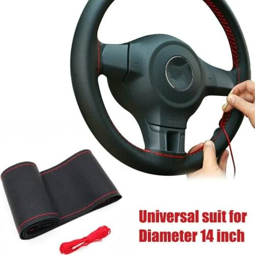 1Pc Car steering wheel cover Genuine Leather Hand stitching for Fiat VW Polo Golf MK4 4 5 6 MK7 Touran T5 Bora Skoda Rapid Fabia