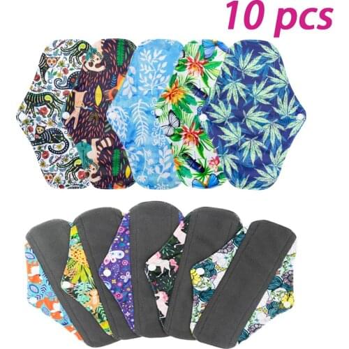 6/8/10 Pcs Panty Liner Cloth Menstrual Pad Mama Sanitary Reusable Soft Washable Charcoal Period Napkins & Womens Health