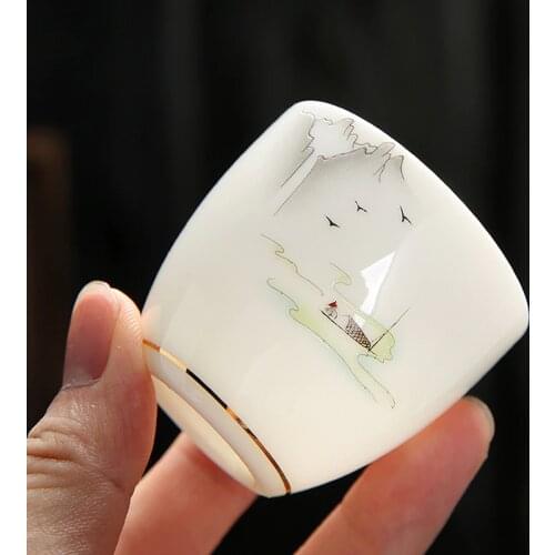 2PCS Tea Cup Ceramic Porcelain Tea Bowl White Jade Puer Cups Creative Teacup Chinese Kung Fu Tea Set Teaware Drinkware Crafts