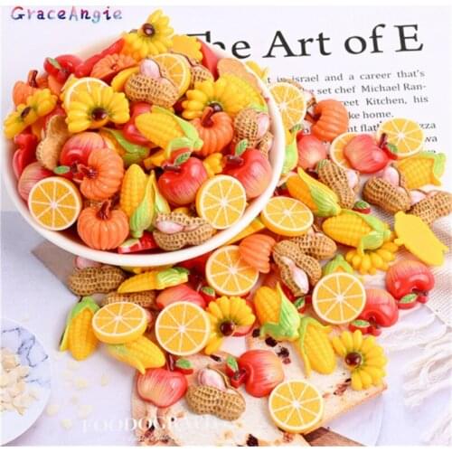 20Pcs Resin Kawaii Colorful Fruit Apple Banana peanut Corn Flatback Cabochon Simulation Food Art Supply Decoration Charm Craft