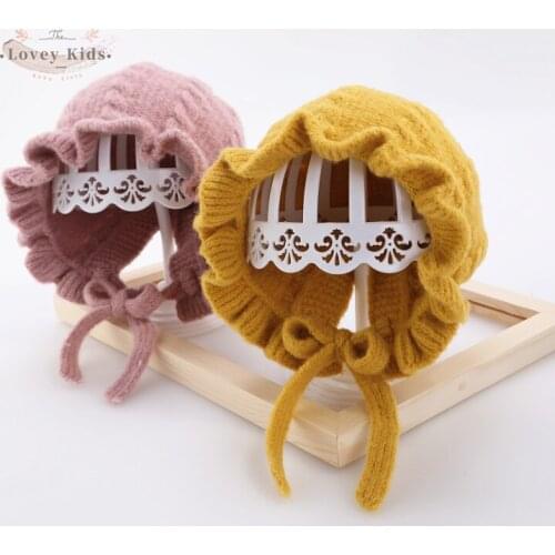 2020 Winter Warm Baby Girl Hat Princess 0-3T Cap Toddler Soft Knitting Cute Adjustable Lace Up Warmer Children Snow Wear Ear Hat
