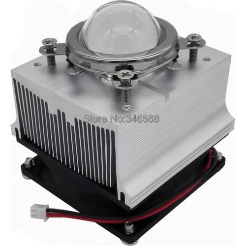 20W 30W 50W 60W LED Aluminium Heat Sink Cooling Fan + 60 Degree 44mm Optical Glass Lens + Reflector + Fixing Bracket 4 in 1 Set