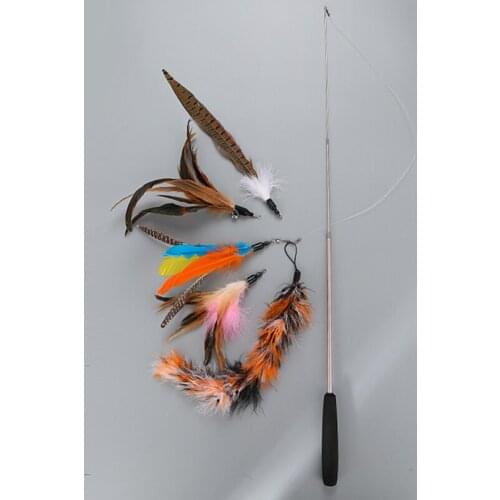 6Pcs/Set Replacement Funny Cat Stick Feather Toy Set Cat Feather Teaser Wand Toy for Kitten Cat with Telescopic Rod Pet Supplies
