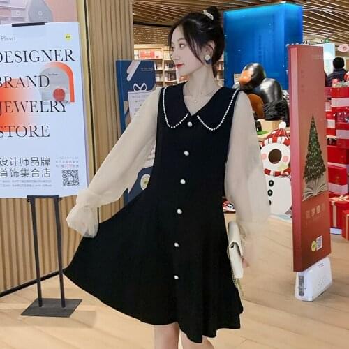 8975# Maternity Clothes Peter Pan Collar Nursing Dress Spring Autumn Breastfeeding Dress